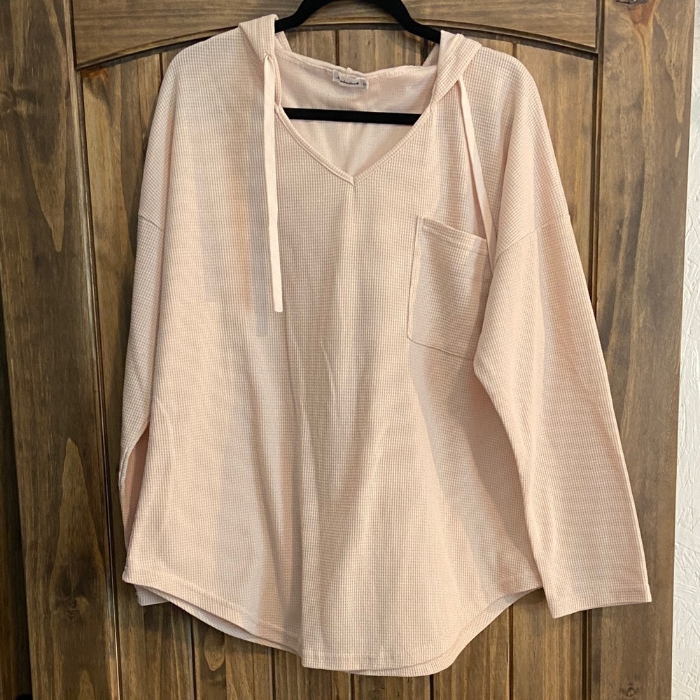 Pale Pink V-Neck Hoodie for Women